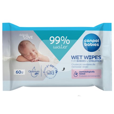 Canpol babies Chusteczki nawilżane dla niemowląt i dzieci, 99% wody, 60 szt.