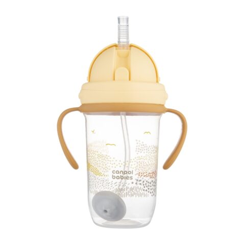 Canpol babies Kubek niekapek z rurką i odważnikiem 270 ml MOUNTAINS żółty​
