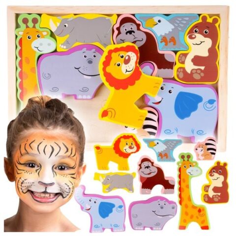 MalPlay Puzzle Układanka Drewniane Zwierzęta Zoo Dla Dzieci
