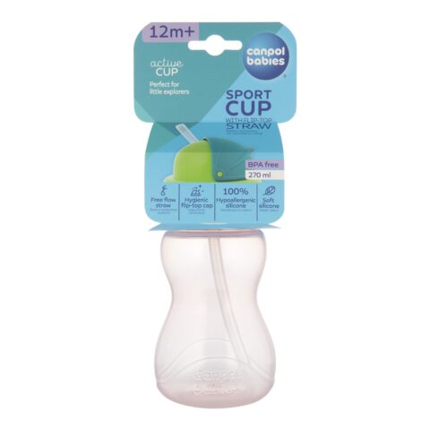 Canpol babies Bidon ze składaną rurką silikonową 270 ml różowy