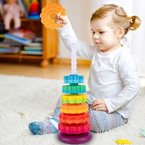 MalPlay WIEŻA ZAKRĘCONA PIRAMIDKA SENSORYCZNA TĘCZOWA KREATYWNA UKŁADANKA 6