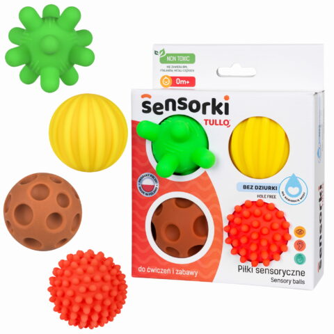 Sensorki Tullo. Piłeczki sensoryczne 4 szt. Bez dziurki.