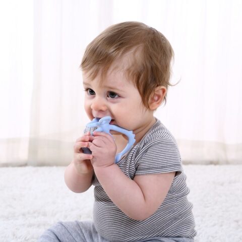 Mombella Silikonowy Gryzak Dla Niemowlaka Zabawka Małpka Blue