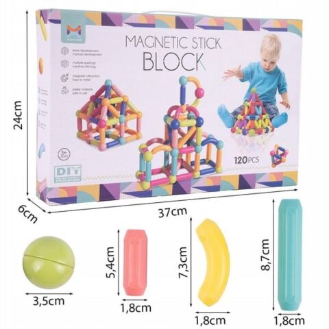 MalPlay KLOCKI MAGNETYCZNE KONSTRUKCYJNE EDUKACYJNE DUŻY ZESTAW 120 ELEMENTÓW