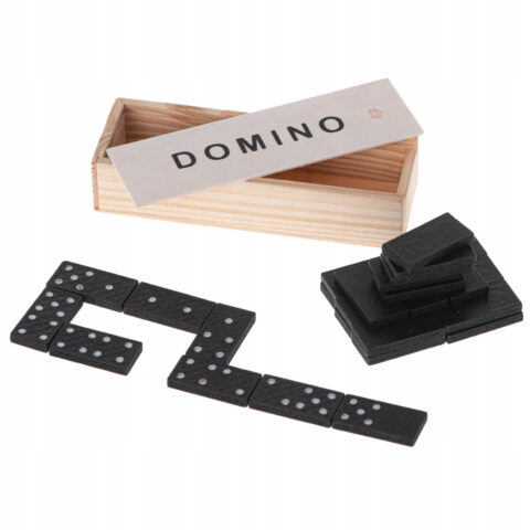 Domino klocki gra rodzinna + pudełko drewniane 2-4 graczy